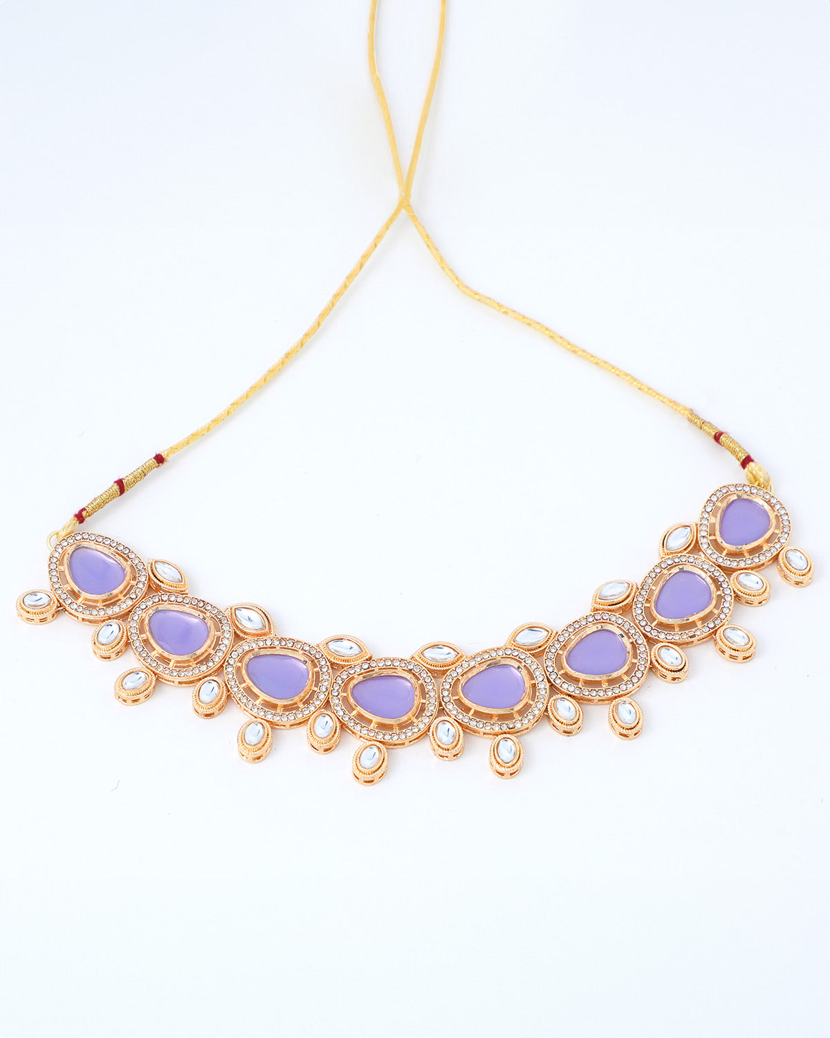 VOJ Gold-Polished Leavender Color Stone Kundan Studded Choker Jewellery Set - Swadesiicart