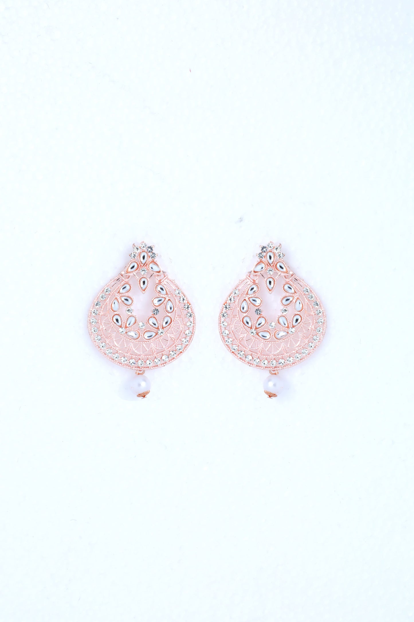 VOJ Gold-Polished With White Pearl And Stone Studded Earring With Mang Tikka Set - Swadesiicart