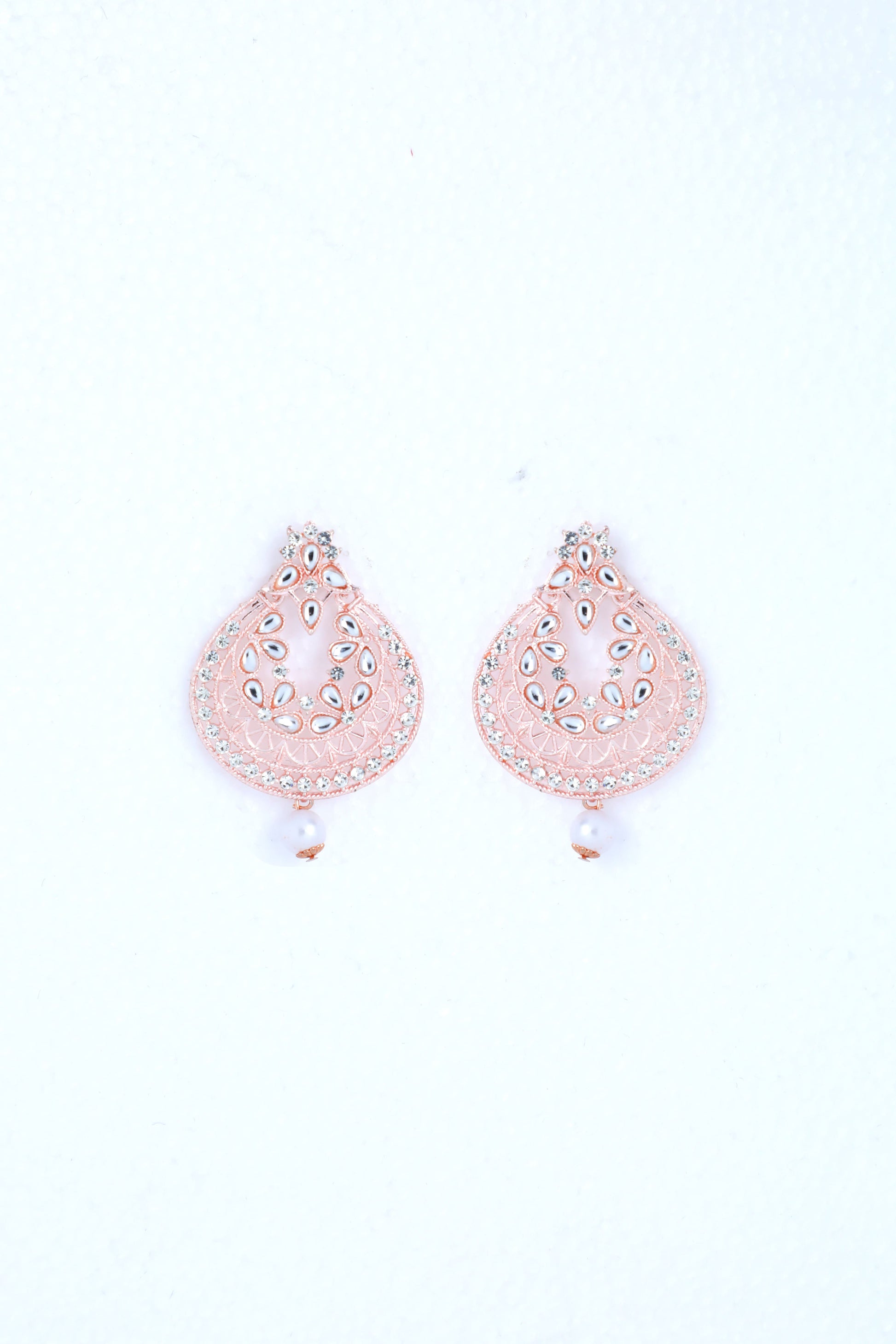 VOJ Gold-Polished With White Pearl And Stone Studded Earring With Mang Tikka Set - Swadesiicart