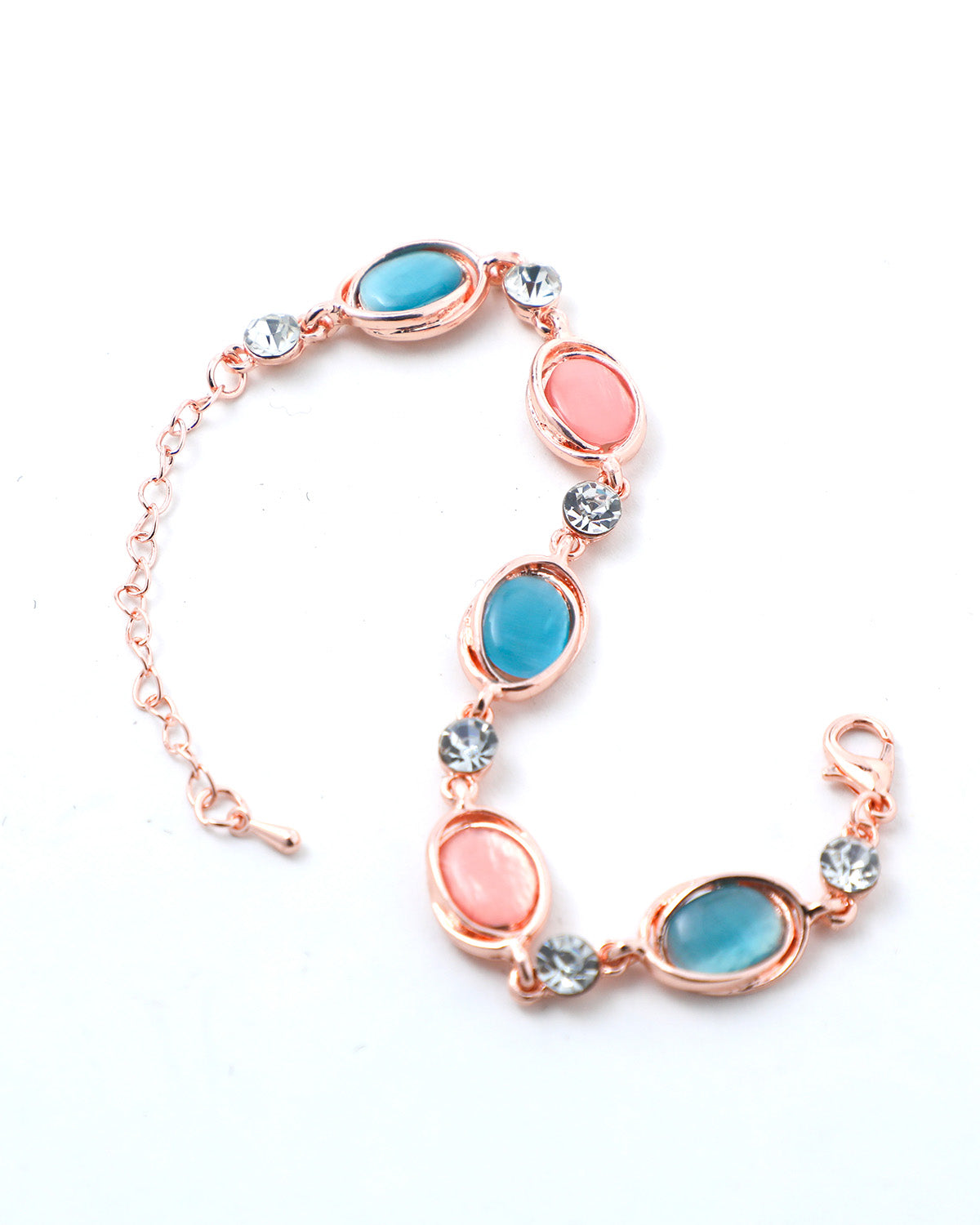 VOJ Gold-Polished Multi Colored Stone Studded Charm Bracelet - Swadesiicart