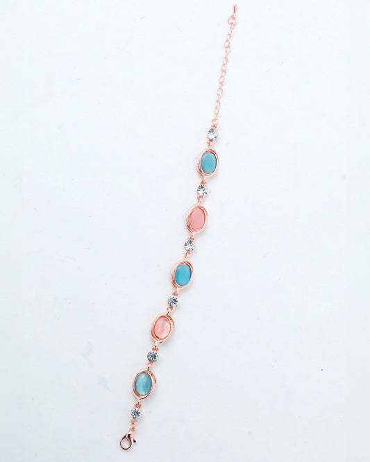 VOJ Gold-Polished Multi Colored Stone Studded Charm Bracelet - Swadesiicart
