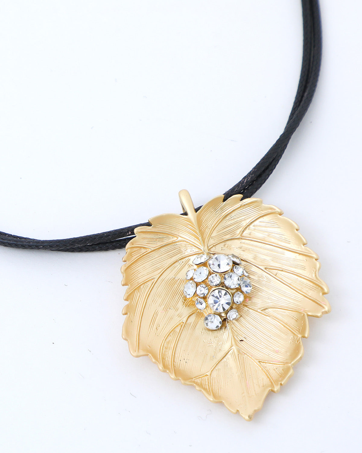 VOJ Leaf Shaped Gold Pandent With Black Necklace | Swadesiicart
