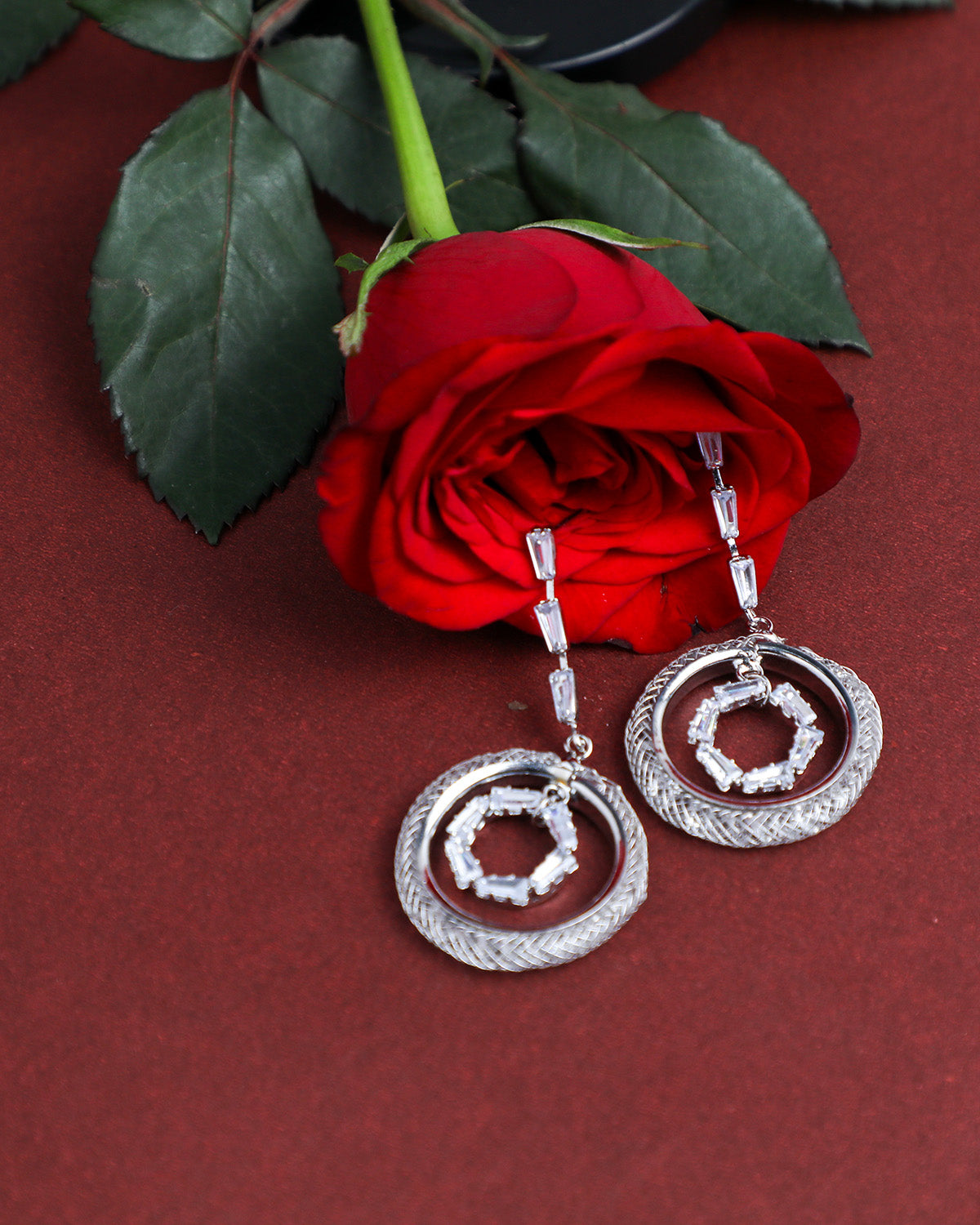 VOJ Silver Plated Stone Studded Circluar Drop Earrings - VOJ (Valley Of Jewellery)