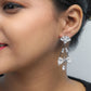 VOJ Silver Plated Stone Studded With Bow Triangle Shaped Earrings - Swadesiicart