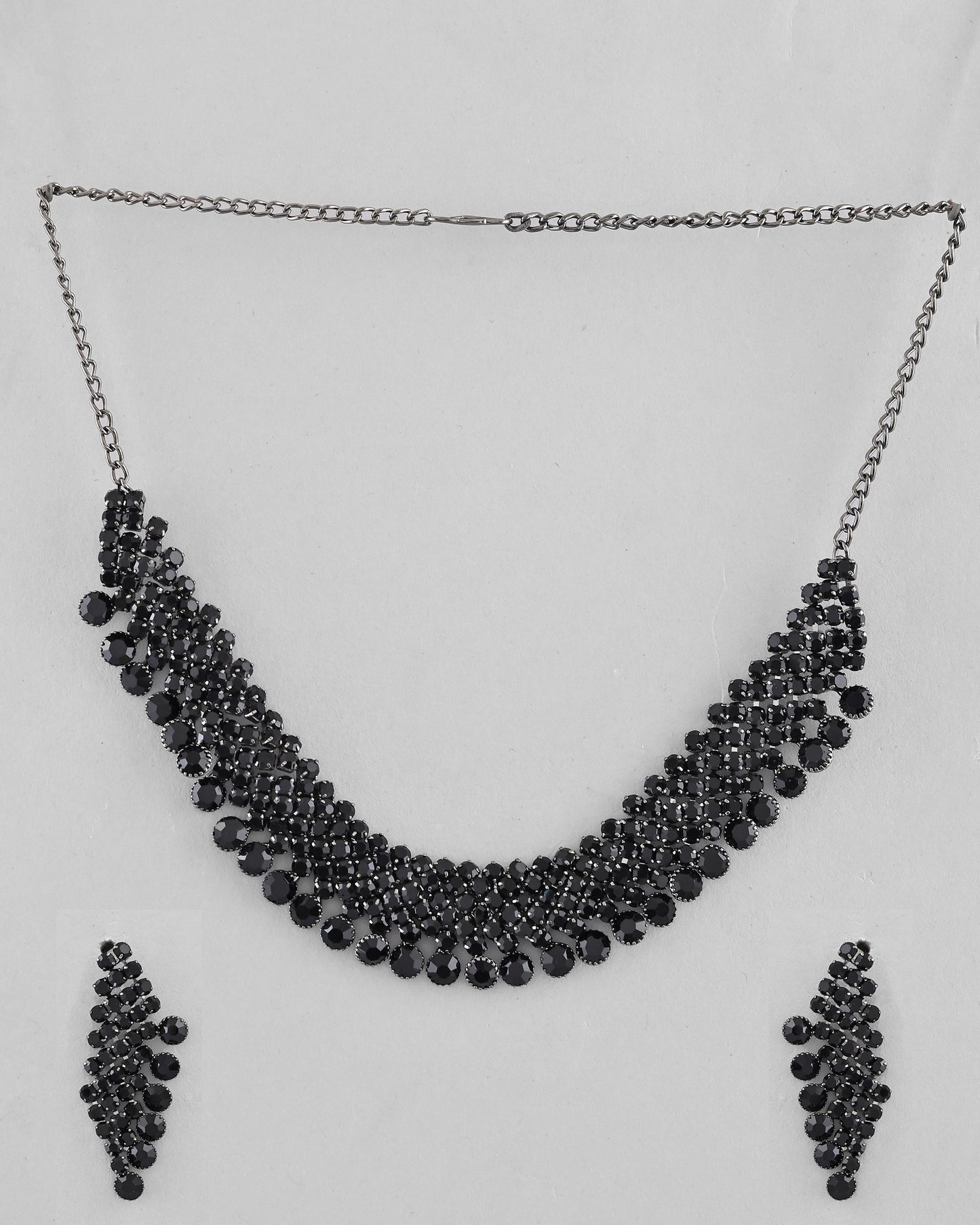 VOJ Black American Diamond Chokar Jewellery Set With Earrings - Swadesiicart