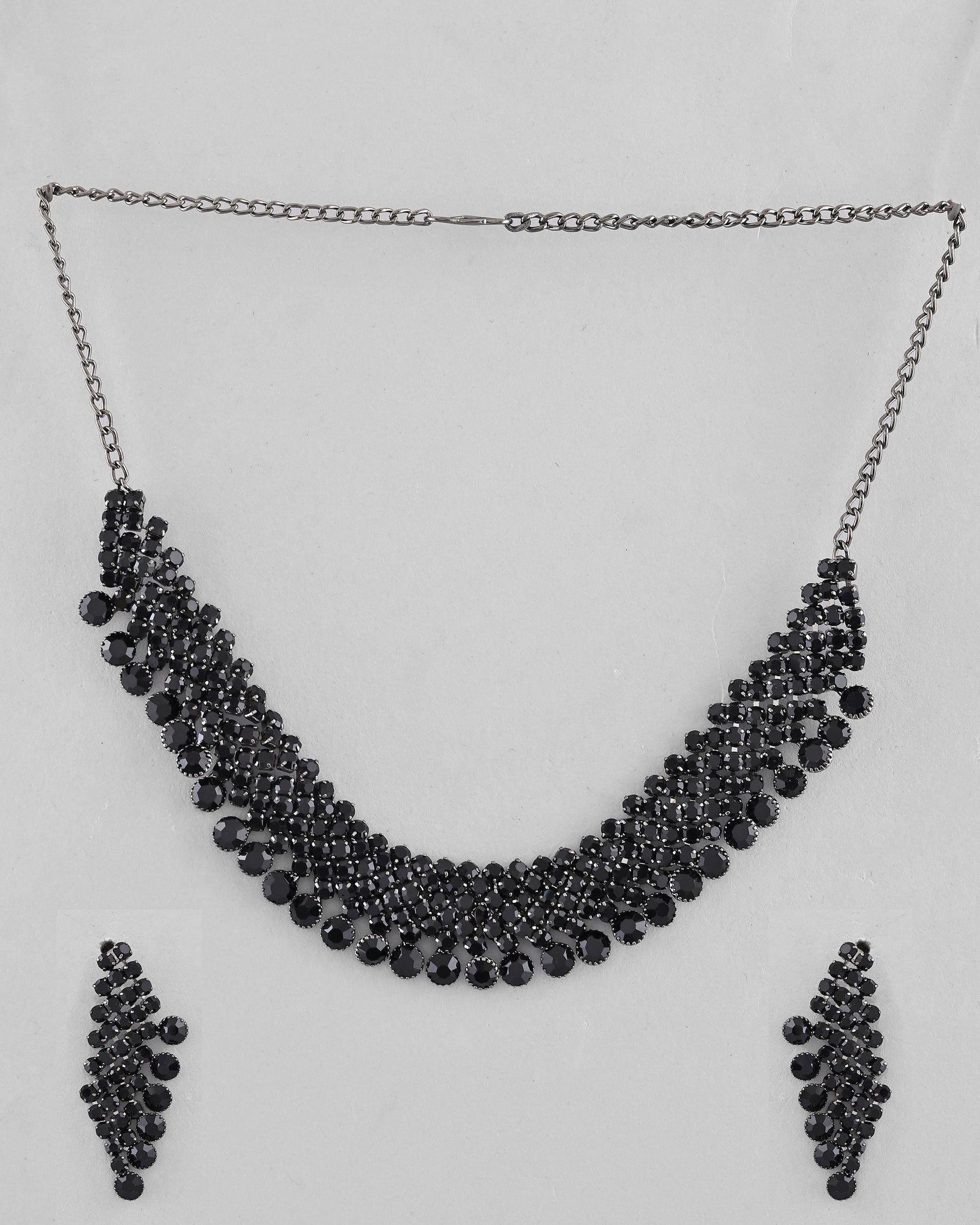VOJ Black American Diamond Chokar Jewellery Set With Earrings - Swadesiicart