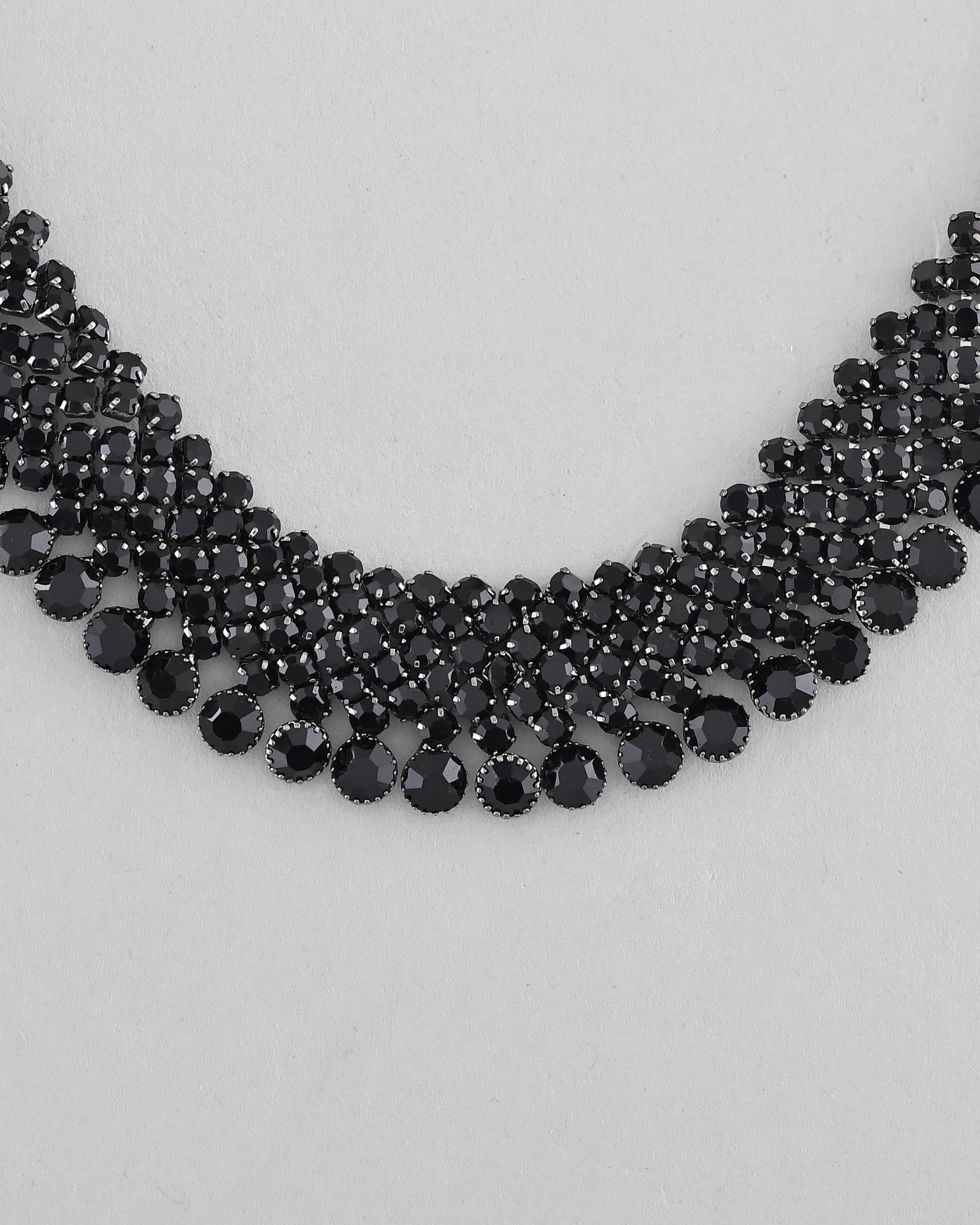 VOJ Black American Diamond Chokar Jewellery Set With Earrings - Swadesiicart
