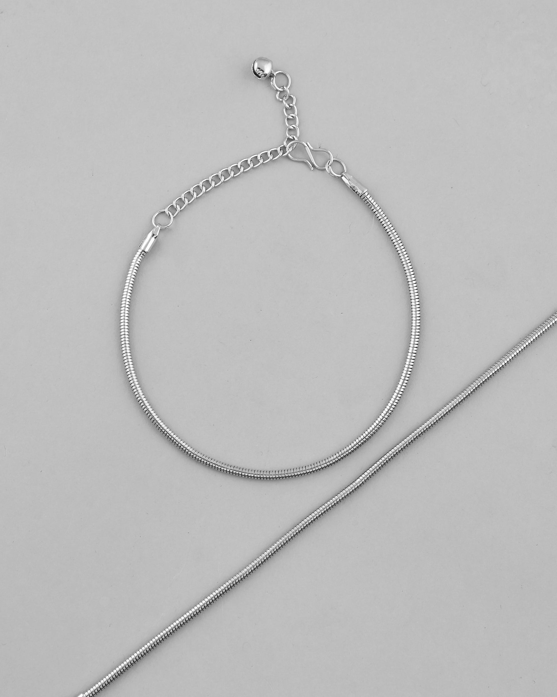 VOJ Set Of 2 Silver Plated Snake Anklet - Swadesiicart