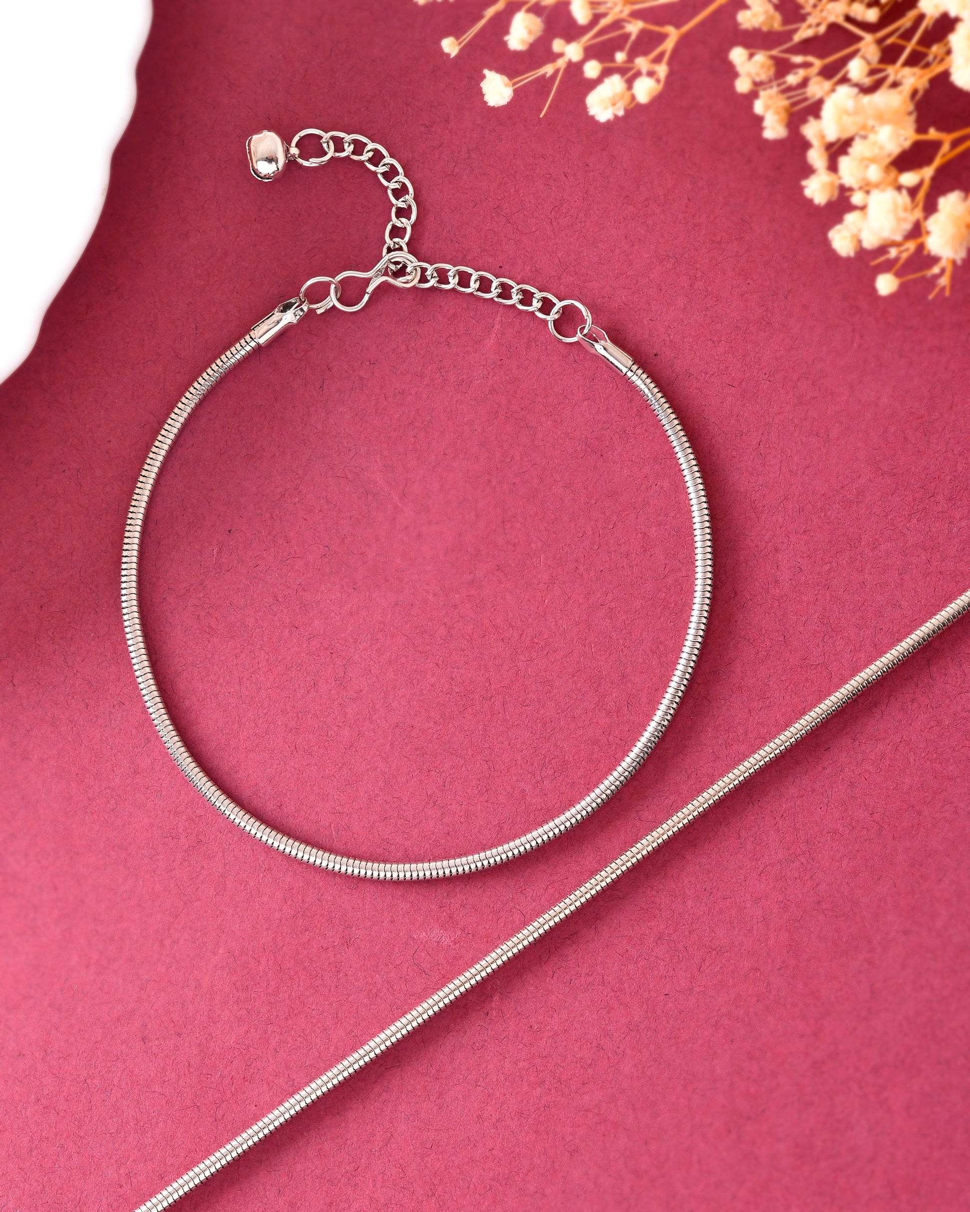 VOJ Set Of 2 Silver Plated Snake Anklet - Swadesiicart