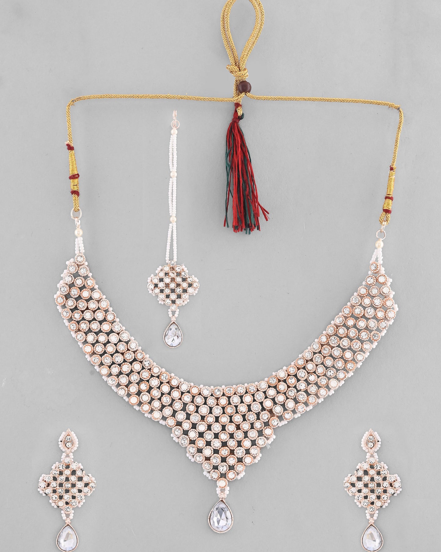VOJ Silver Plated Party Wear AD Choker Necklace Jewellery Set - Swadesiicart