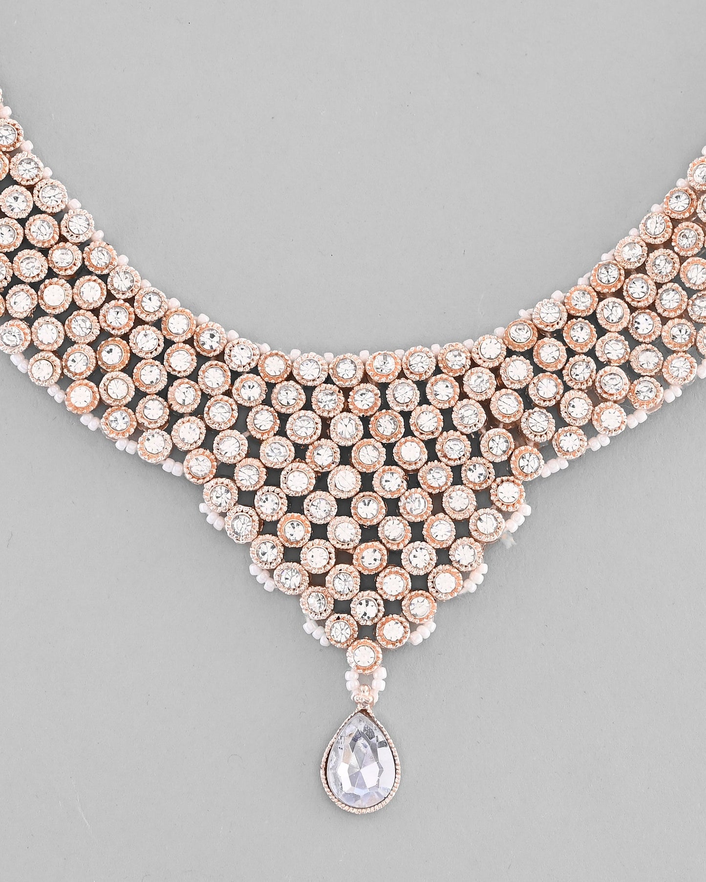 VOJ Silver Plated Party Wear AD Choker Necklace Jewellery Set - Swadesiicart