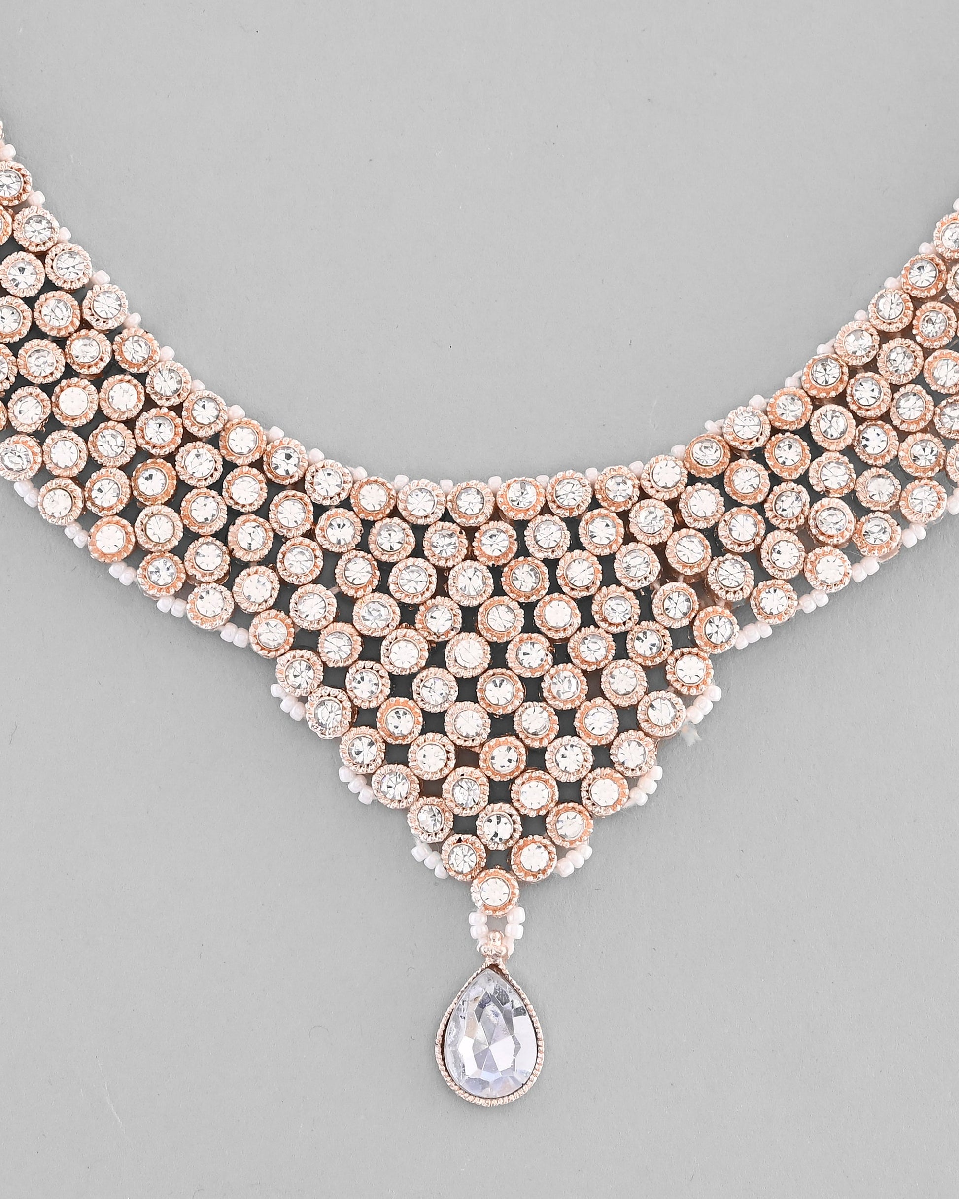 VOJ Silver Plated Party Wear AD Choker Necklace Jewellery Set - Swadesiicart