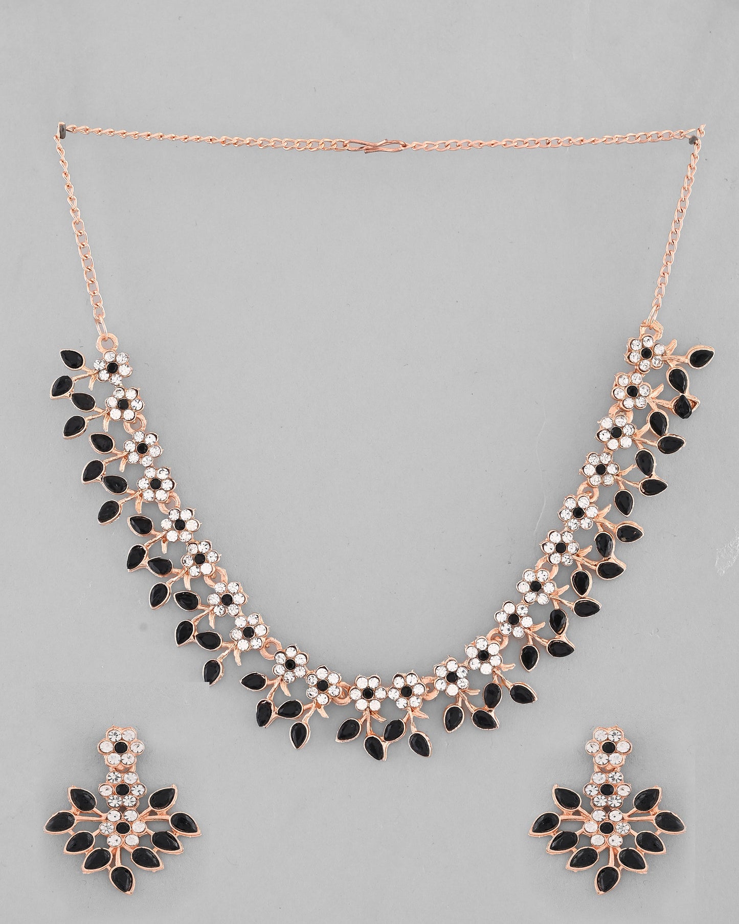 VOJ Gold-Polished Black & White Stone Studded Jewellery Set - Swadesiicart