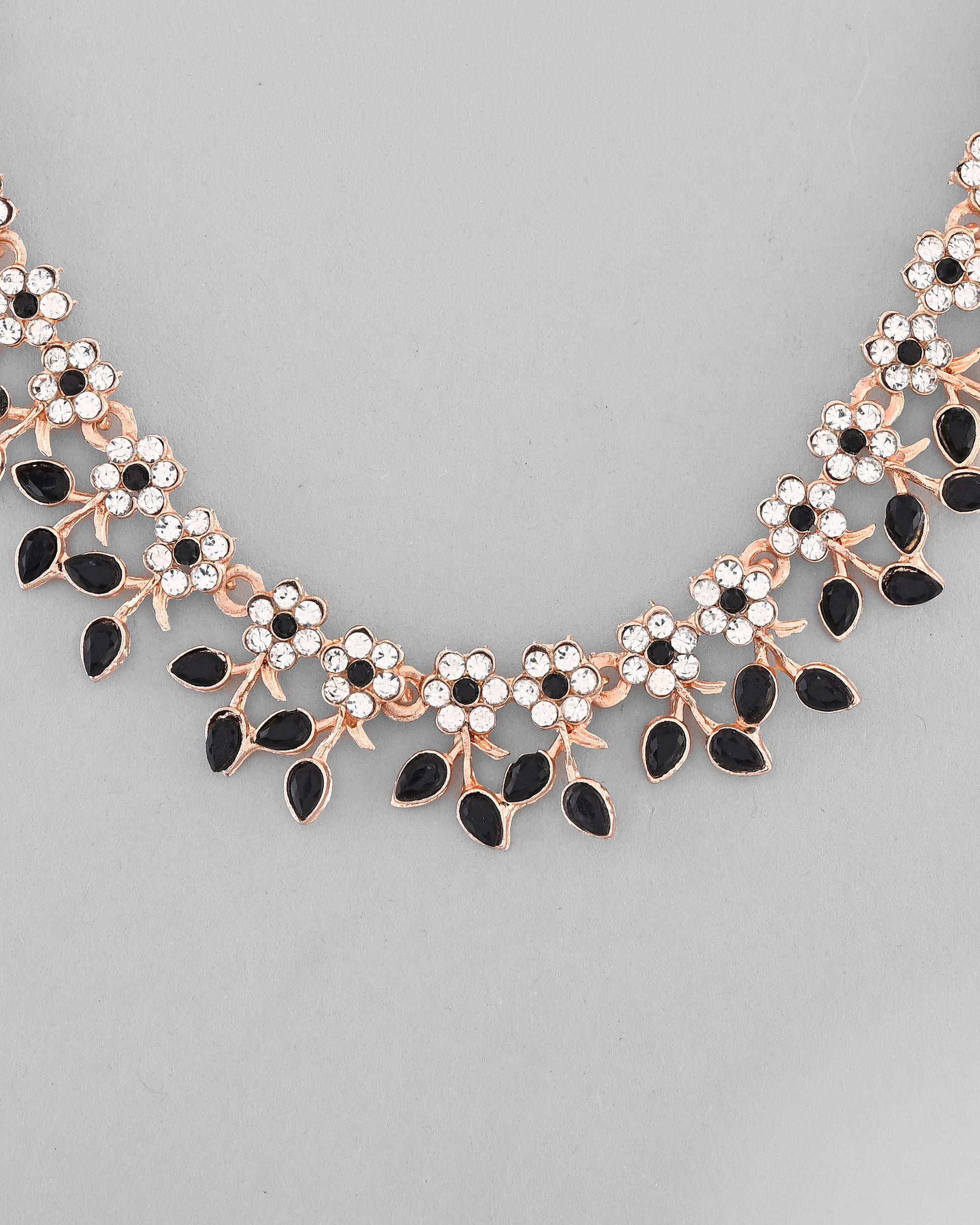 VOJ Gold-Polished Black & White Stone Studded Jewellery Set - Swadesiicart