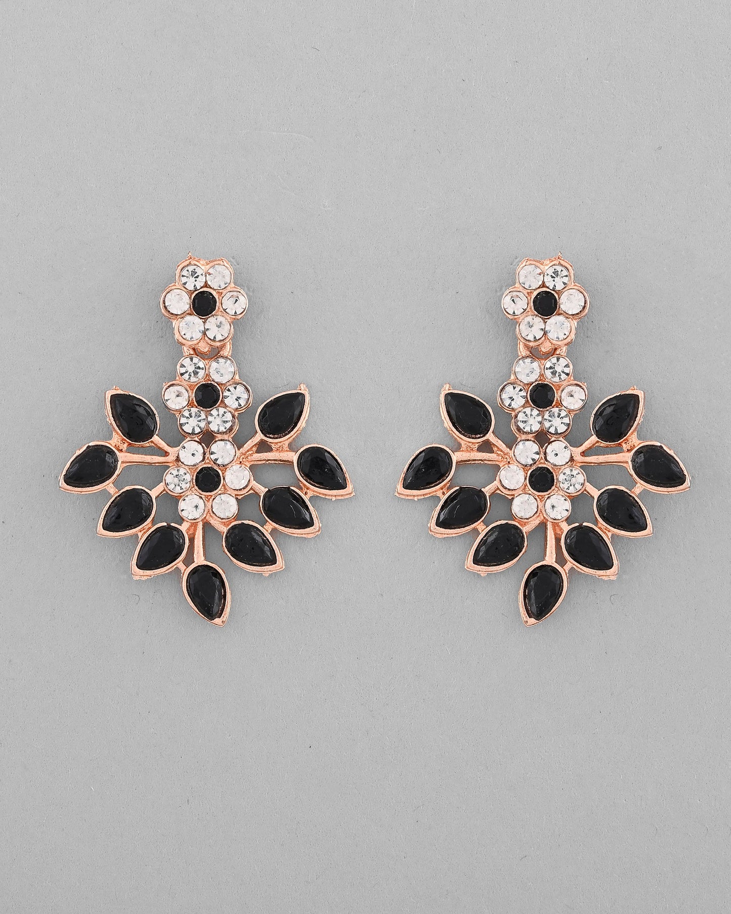VOJ Gold-Polished Black & White Stone Studded Jewellery Set - Swadesiicart