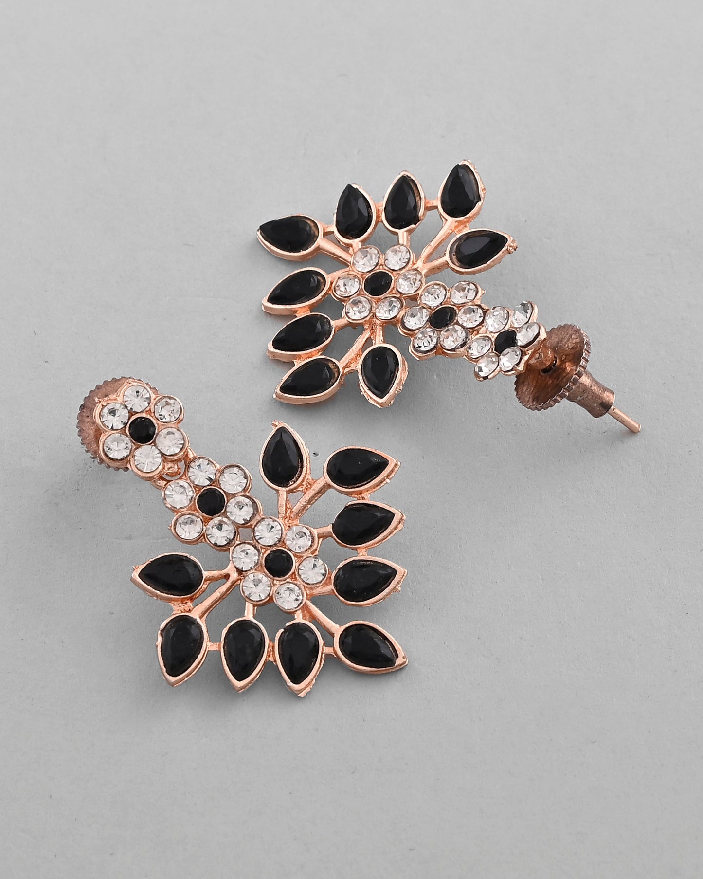 VOJ Gold-Polished Black & White Stone Studded Jewellery Set - Swadesiicart