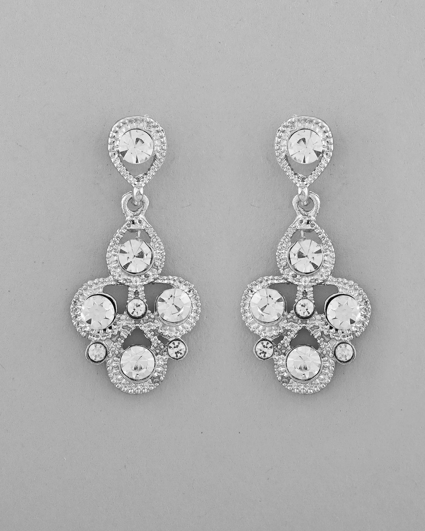 VOJ AD Stone Studded Silver Plated Necklace and Earrings Set - Swadesiicart