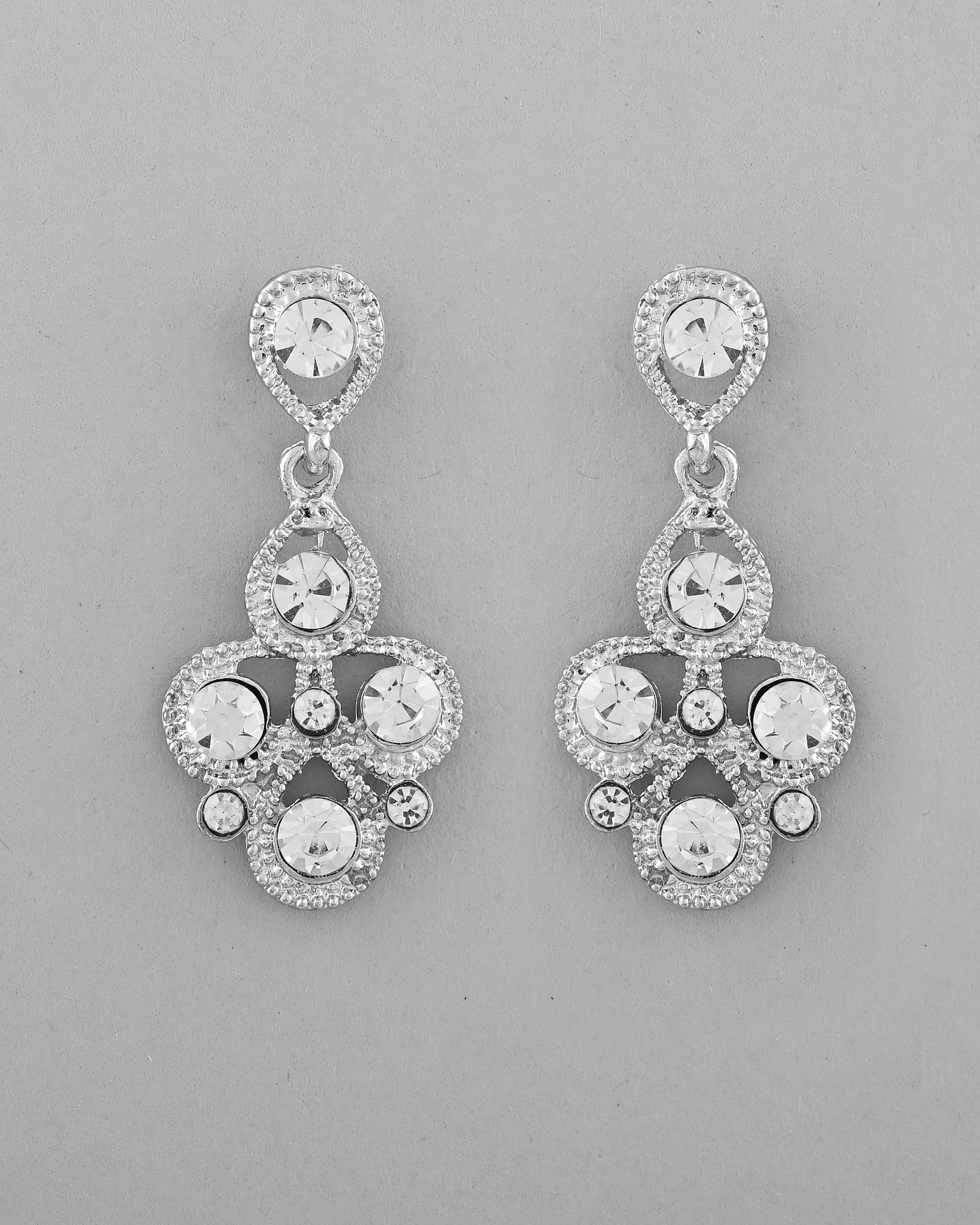 VOJ AD Stone Studded Silver Plated Necklace and Earrings Set - Swadesiicart