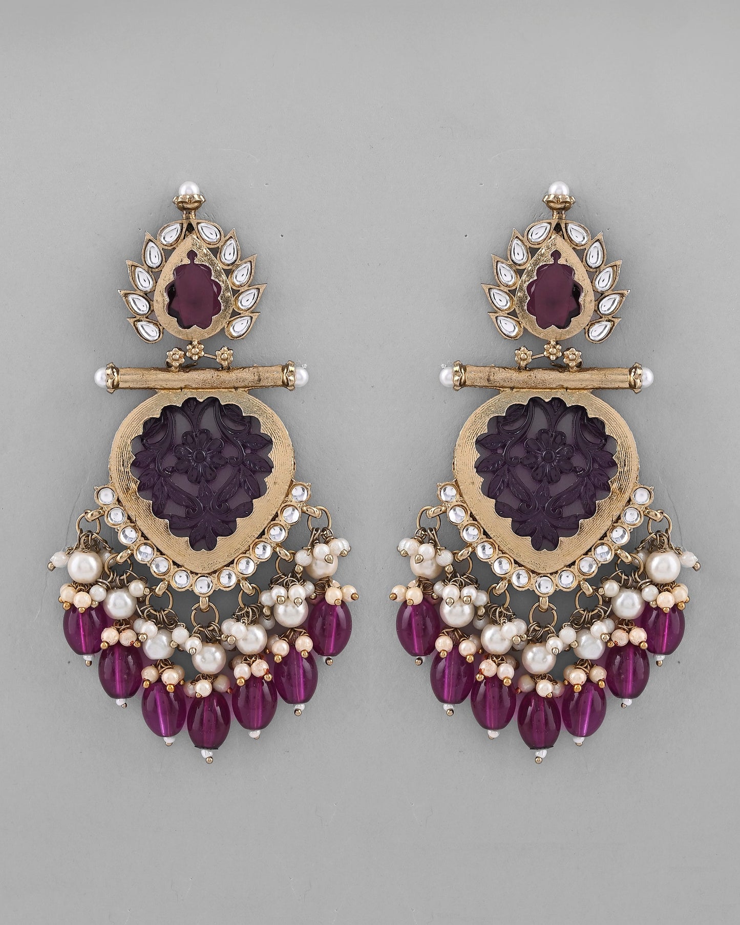 VOJ Gold-Polished Purple Colour Drop And Dangle Statement Earrings - Swadesiicart