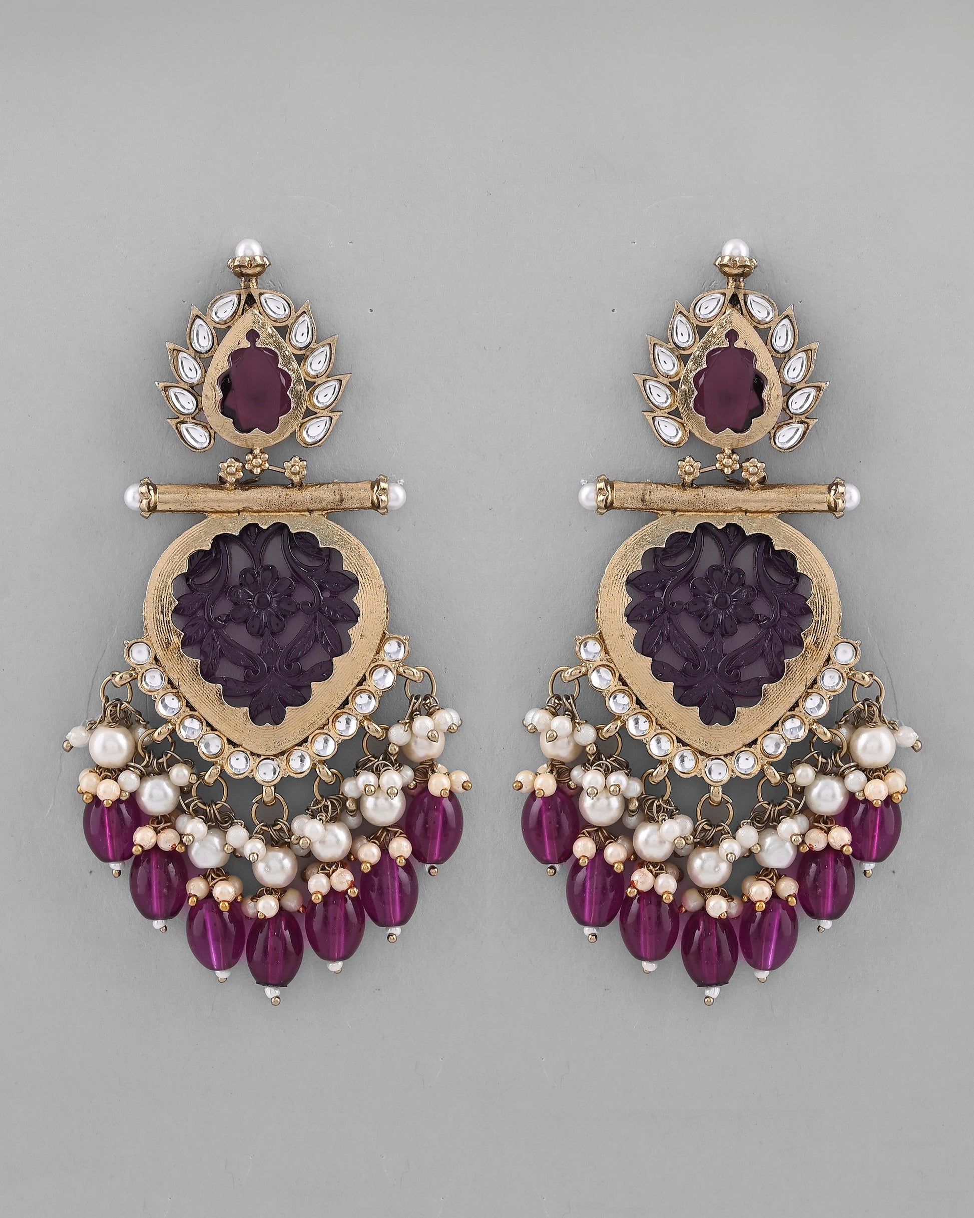VOJ Gold-Polished Purple Colour Drop And Dangle Statement Earrings - Swadesiicart