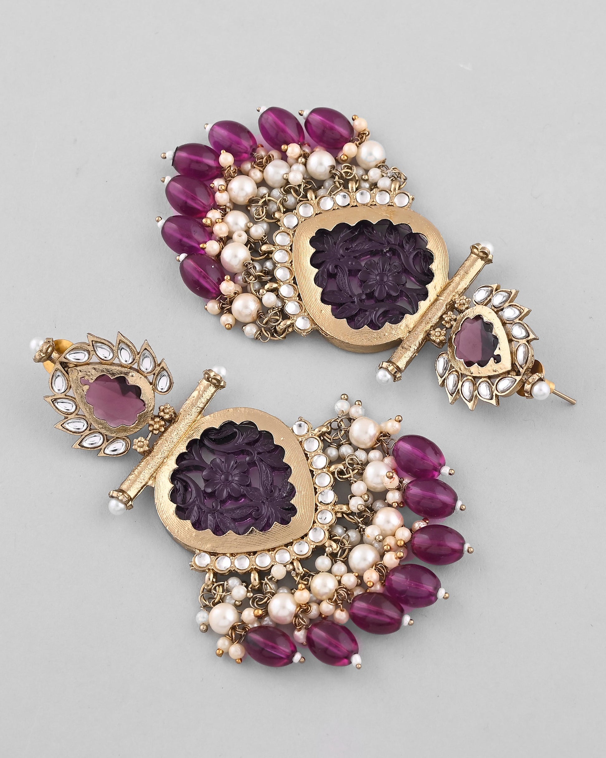 VOJ Gold-Polished Purple Colour Drop And Dangle Statement Earrings - Swadesiicart