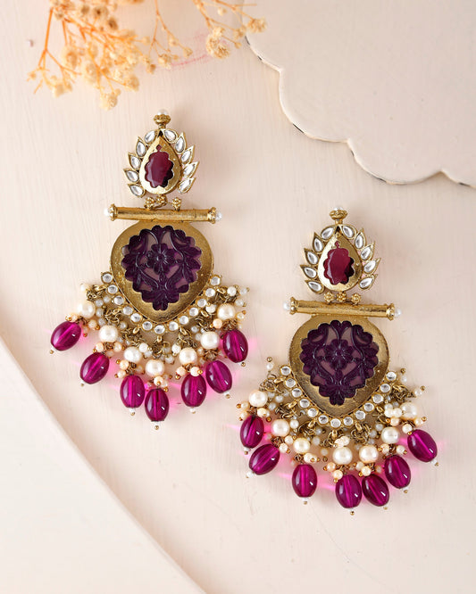 VOJ Gold-Polished Purple Colour Drop And Dangle Statement Earrings - Swadesiicart