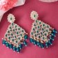 VOJ Traditional Gold-Polished Green & White AD Stone Statement Earrings - Swadesiicart