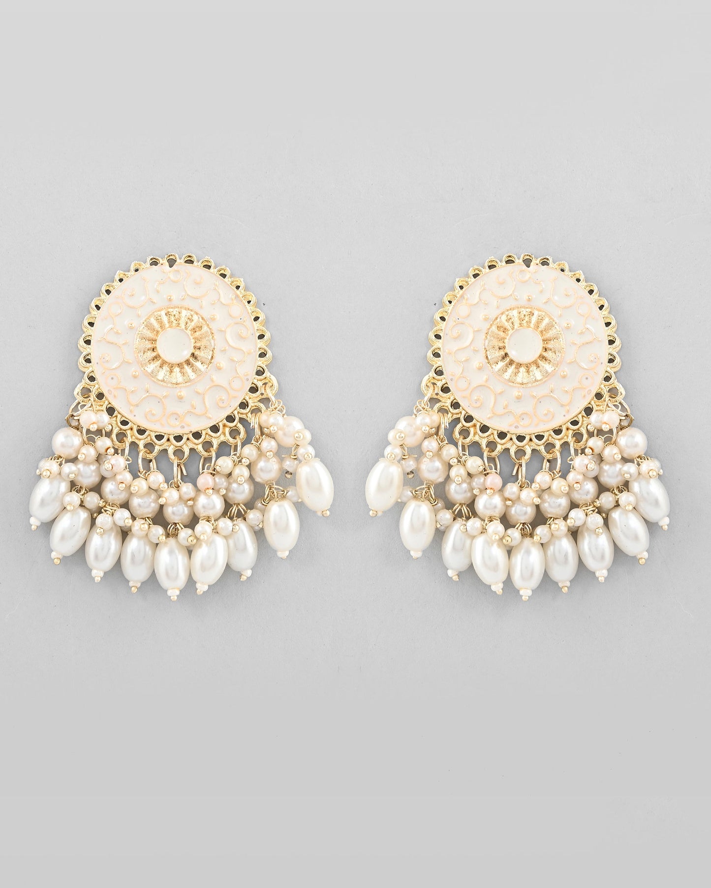 VOJ Gold-Polished White circular Earrings With Pearls - Swadesiicart