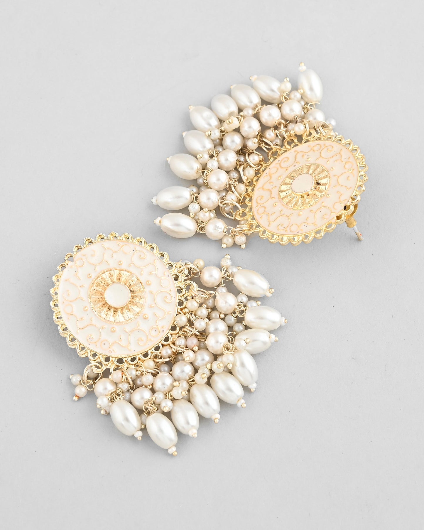 VOJ Gold-Polished White circular Earrings With Pearls - Swadesiicart