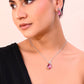 VOJ Silver Plated Chan with Pink and White AD stone Studded Pendant and Earrings Set - Swadesiicart