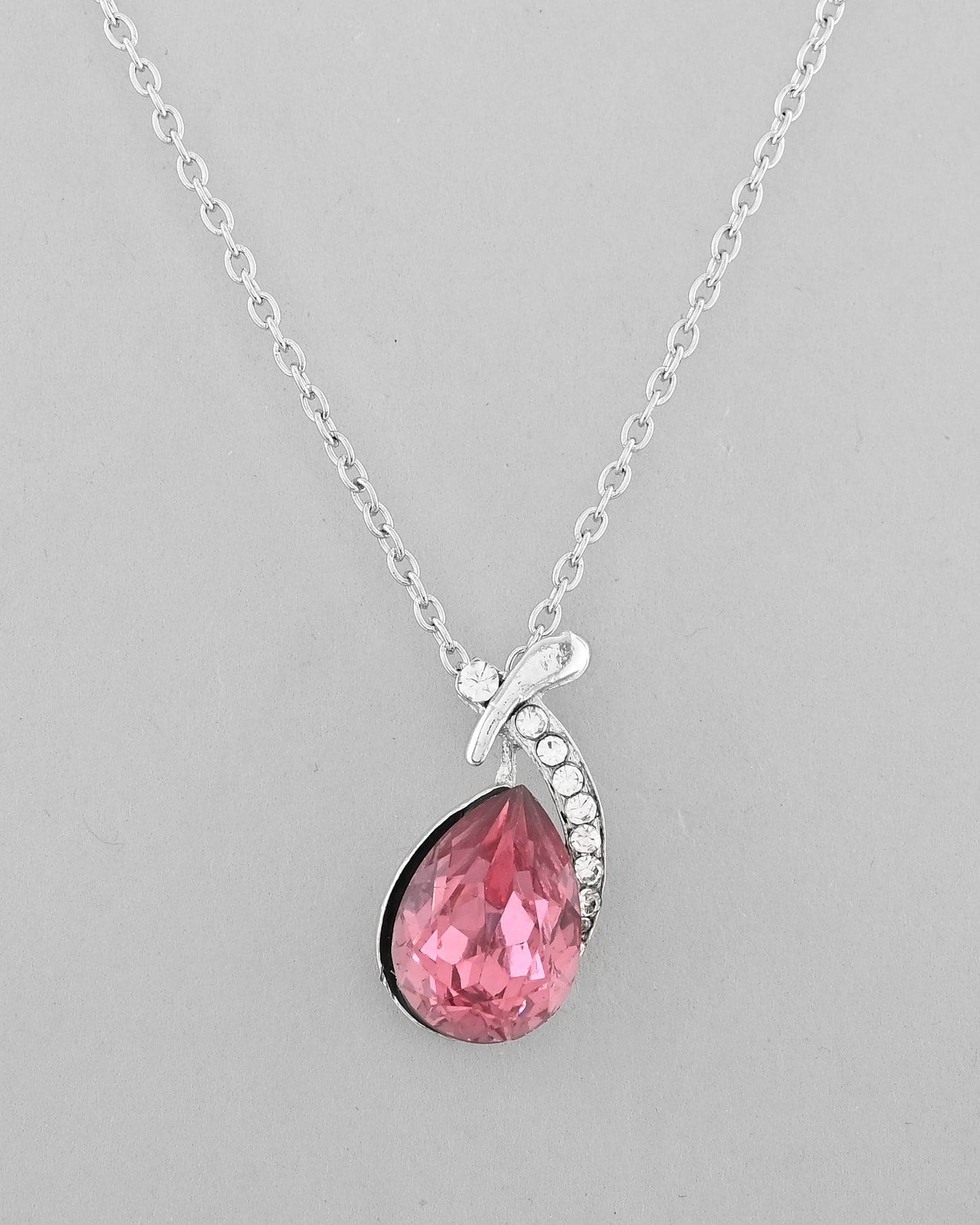 VOJ Silver Plated Chan with Pink and White AD stone Studded Pendant and Earrings Set - Swadesiicart