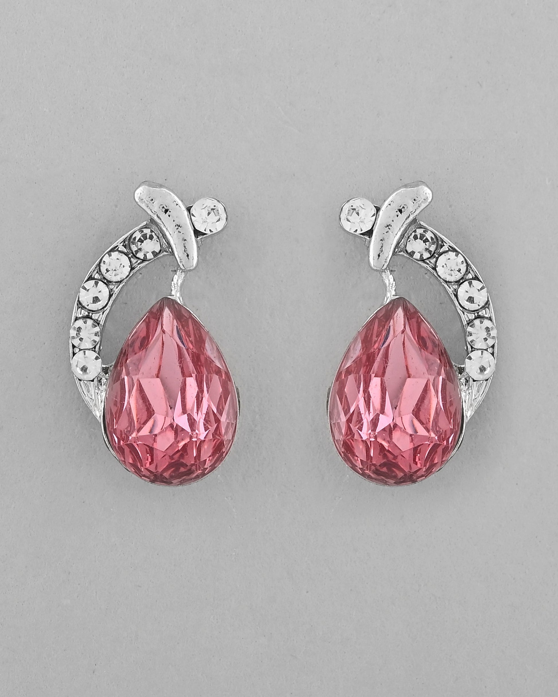 VOJ Silver Plated Chan with Pink and White AD stone Studded Pendant and Earrings Set - Swadesiicart