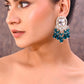 VOJ Silver Plated Kundan Earrings with Teal colour Pearls - Swadesiicart