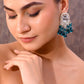 VOJ Silver Plated Kundan Earrings with Teal colour Pearls - Swadesiicart
