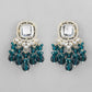 VOJ Silver Plated Kundan Earrings with Teal colour Pearls - Swadesiicart
