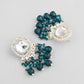 VOJ Silver Plated Kundan Earrings with Teal colour Pearls - Swadesiicart