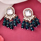 VOJ Silver Plated Kundan Earrings with Teal colour Pearls - Swadesiicart