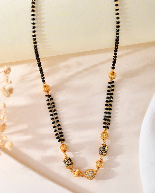 VOJ Gold-Polished Stone Studded Cricular shaped Mangalsutra - Swadesiicart