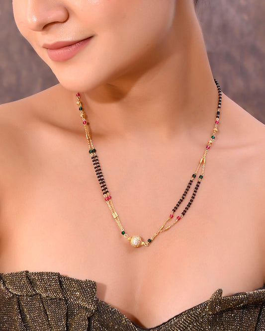 VOJ Gold-Polished AD-Studded & Beaded Layered Mangalsutra - Swadesiicart