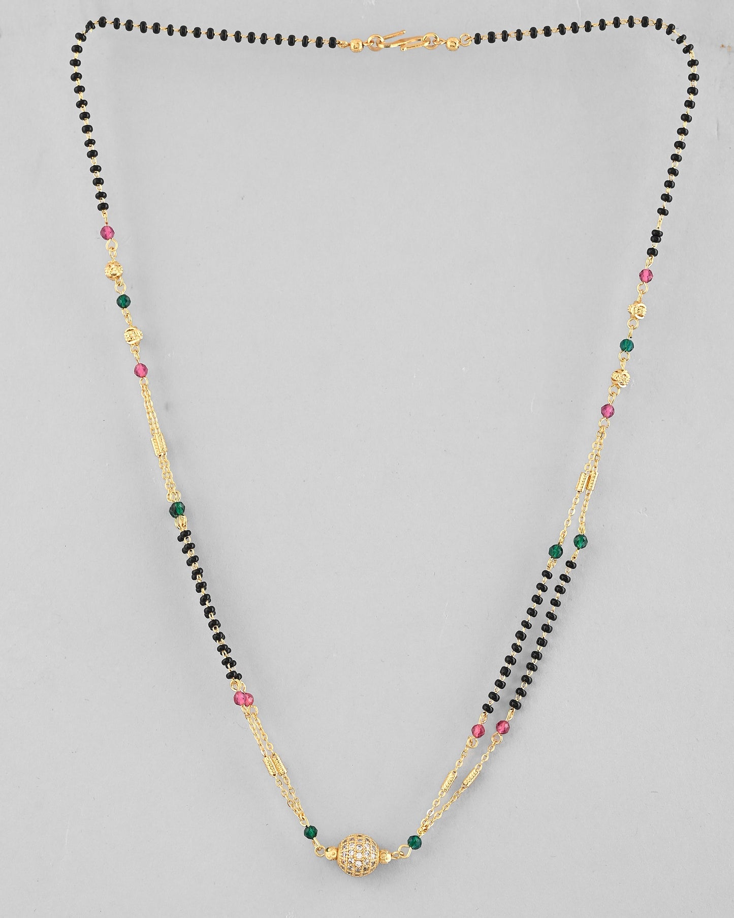 VOJ Gold-Polished AD-Studded & Beaded Layered Mangalsutra - Swadesiicart