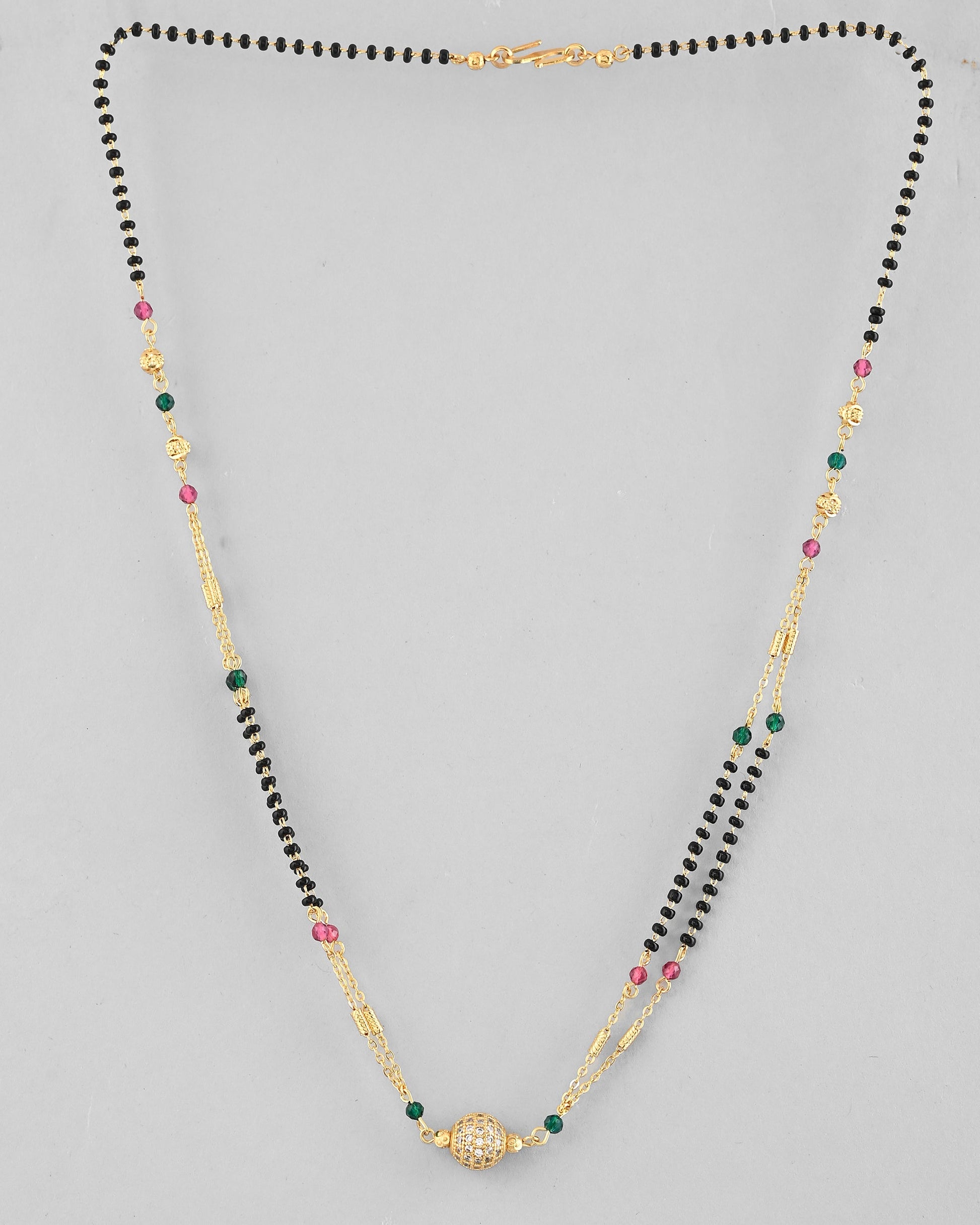 VOJ Gold-Polished AD-Studded & Beaded Layered Mangalsutra - Swadesiicart