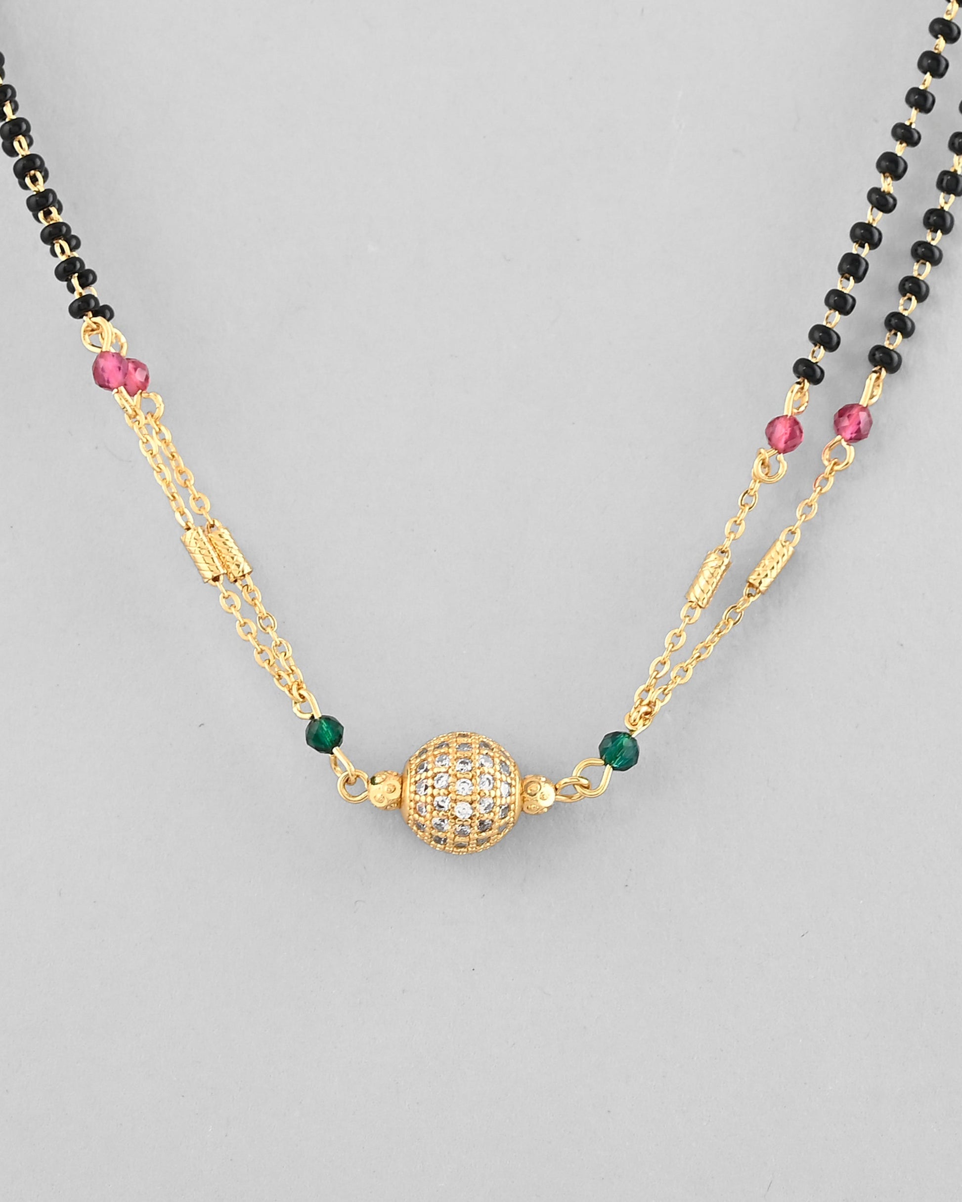 VOJ Gold-Polished AD-Studded & Beaded Layered Mangalsutra - Swadesiicart