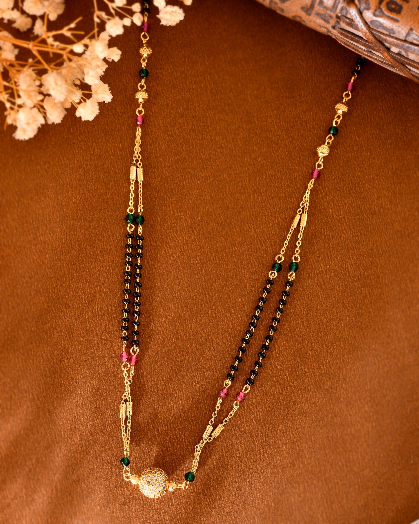 VOJ Gold-Polished AD-Studded & Beaded Layered Mangalsutra - Swadesiicart