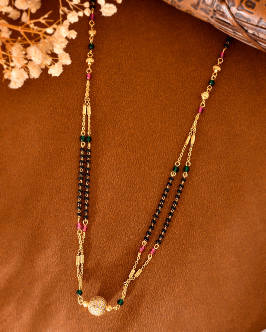 VOJ Gold-Polished AD-Studded & Beaded Layered Mangalsutra - Swadesiicart
