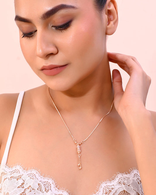VOJ Rose Gold-Polished AD Stone Studded Chain | Swadesiicart
