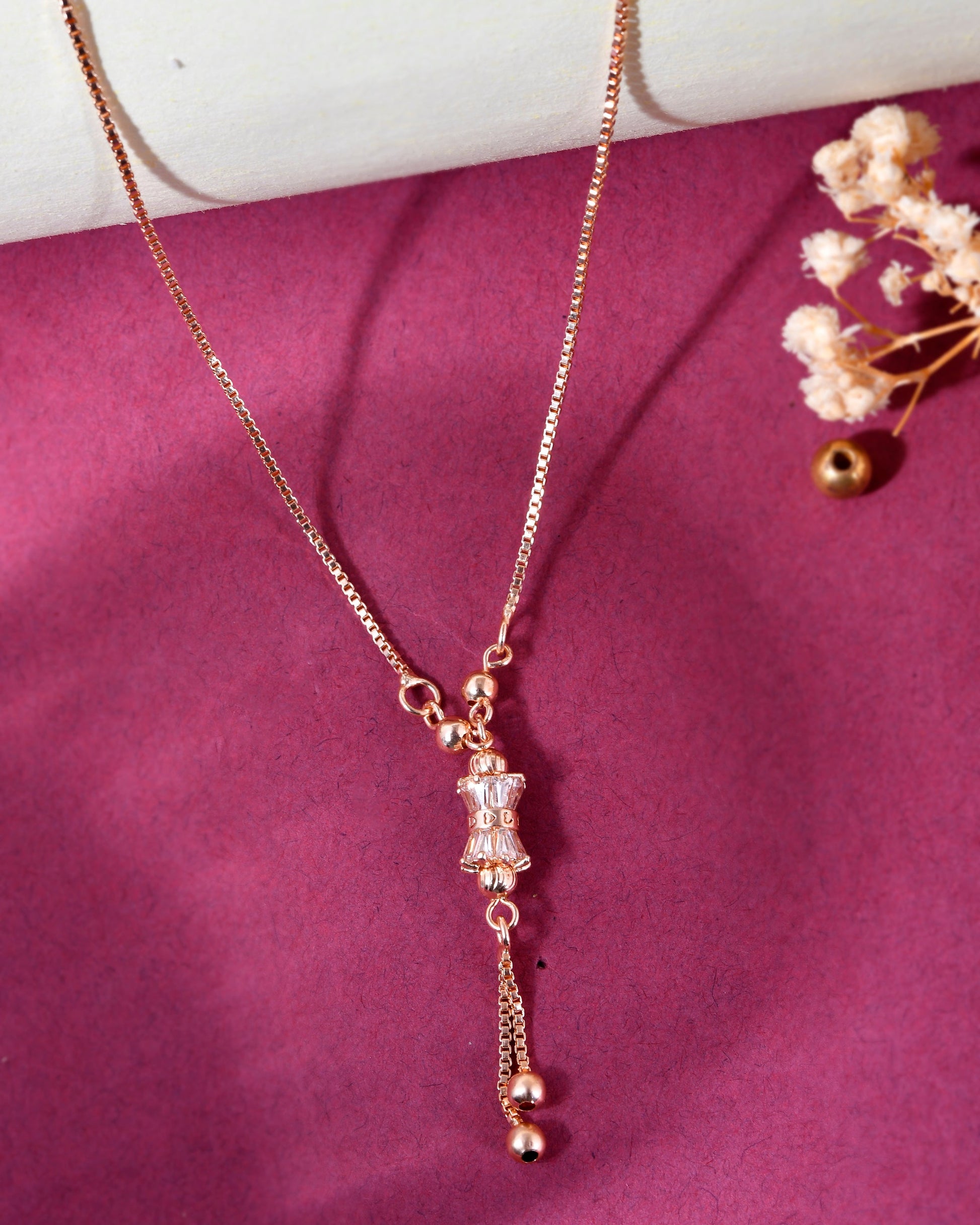 VOJ Rose Gold-Polished AD Stone Studded Chain | Swadesiicart
