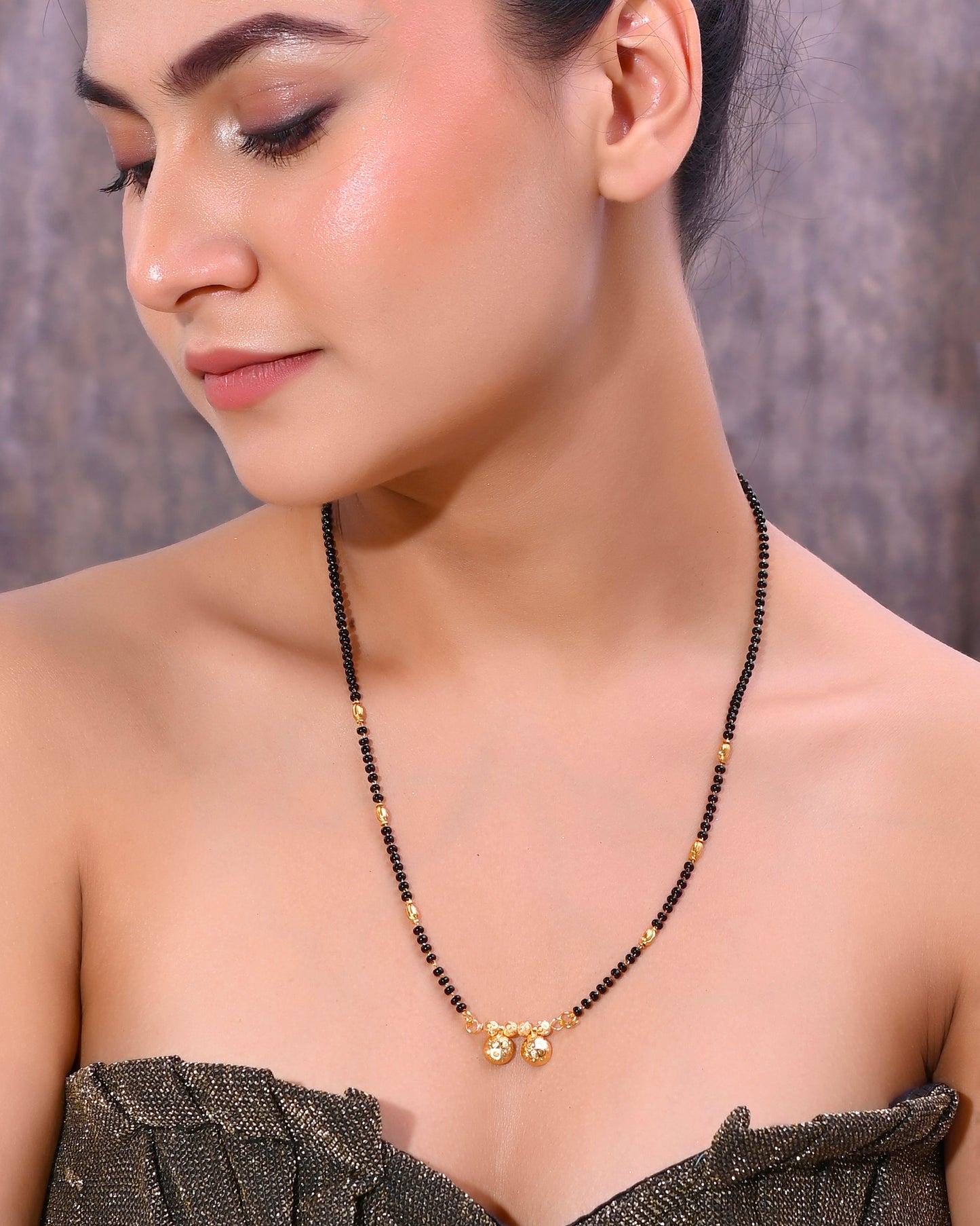 VOJ Gold-Polished Beaded Mangalsutra - Swadesiicart
