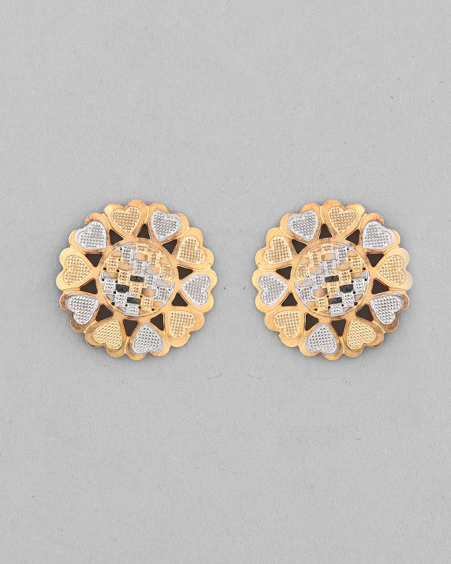 VOJ White and Yellow Gold-Polished Chain With Flower shaped Pandent And Flower shaped Earrings - Swadesiicart