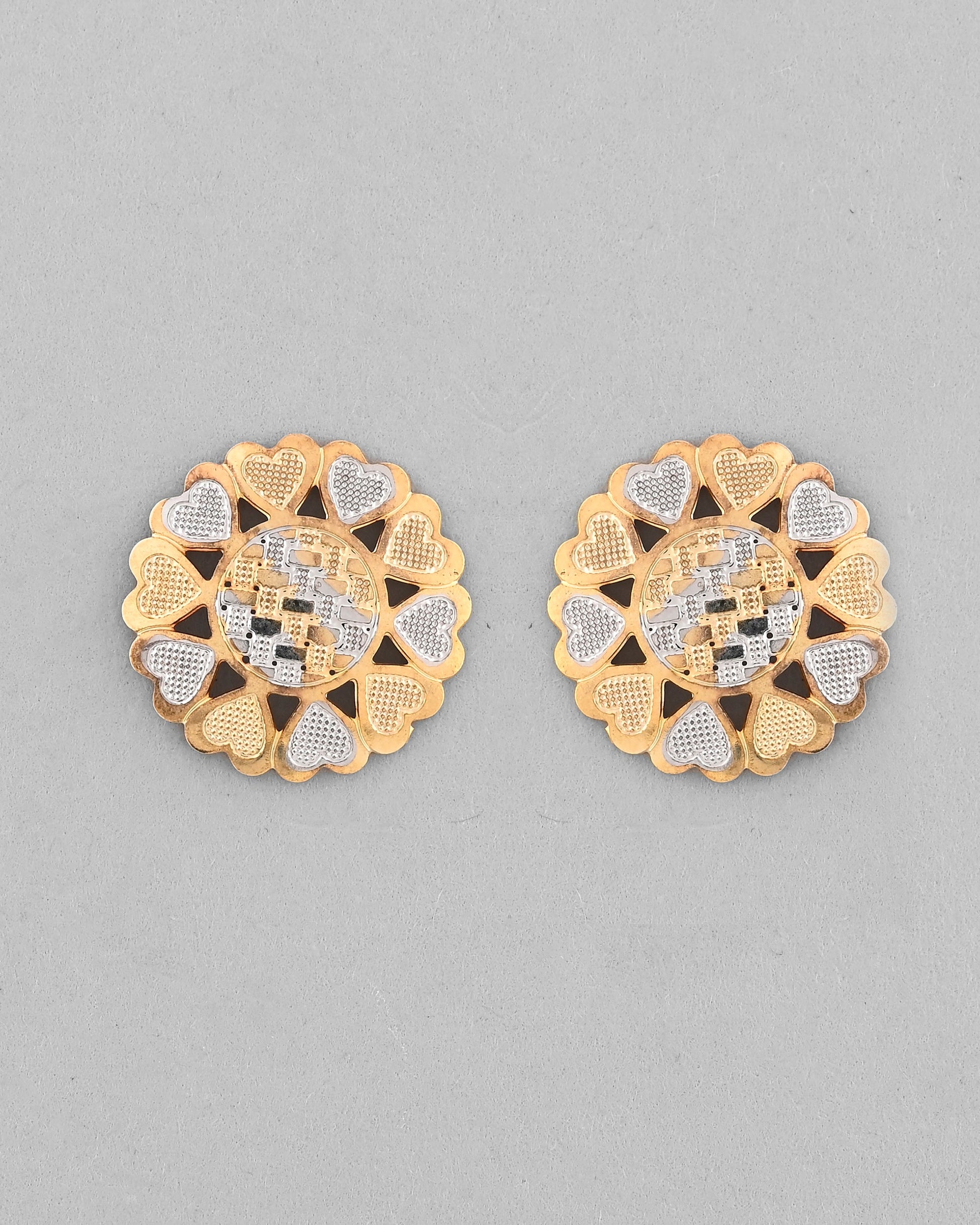 VOJ White and Yellow Gold-Polished Chain With Flower shaped Pandent And Flower shaped Earrings - Swadesiicart