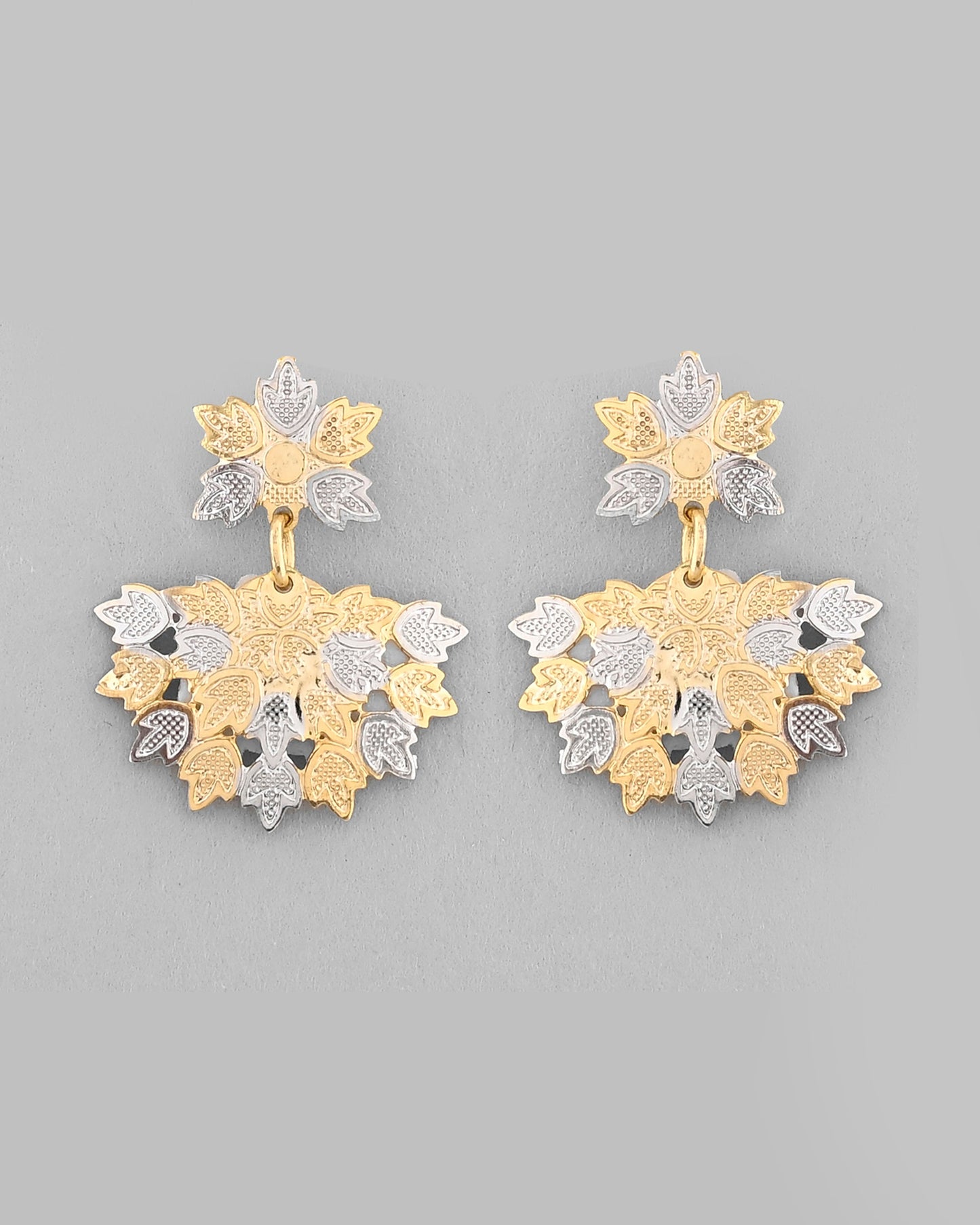 VOJ White and Yellow Gold-Polished Chain With Leaf shaped Pandent And Leaf shaped Earrings - Swadesiicart